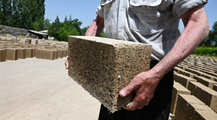 Житель небольшого киргизского села научился делать эко-кирпичи из рисовых отходов